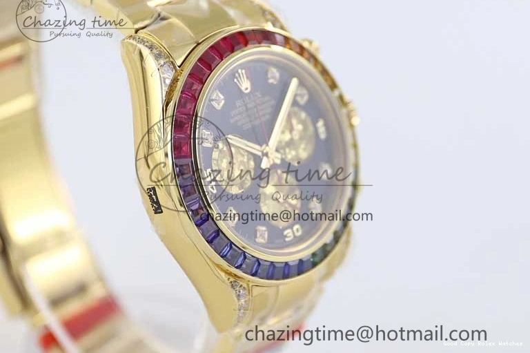 AAA Replica Watches 116595RBOW Black on A Diamonds 2406 Best YG 904L YG Dial Edition Bracelet Effortless TWF 1:1 Steel Daytona YG 0109